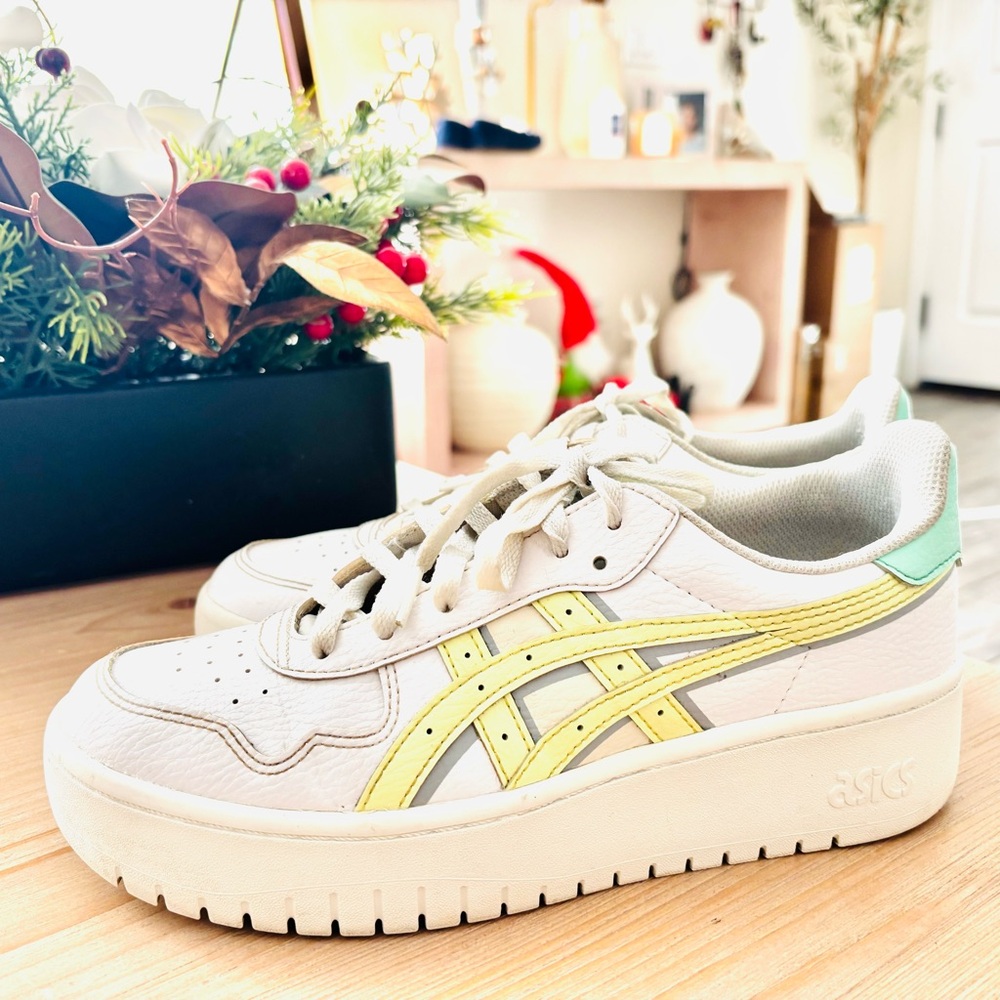ASICS White Tiffany Color Sneakers with Yellow and Green Accents The JAPAN S PF